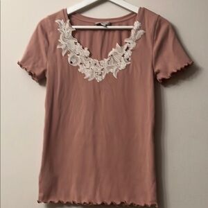LOFT Embellished Pink Short Sleeve Blouse